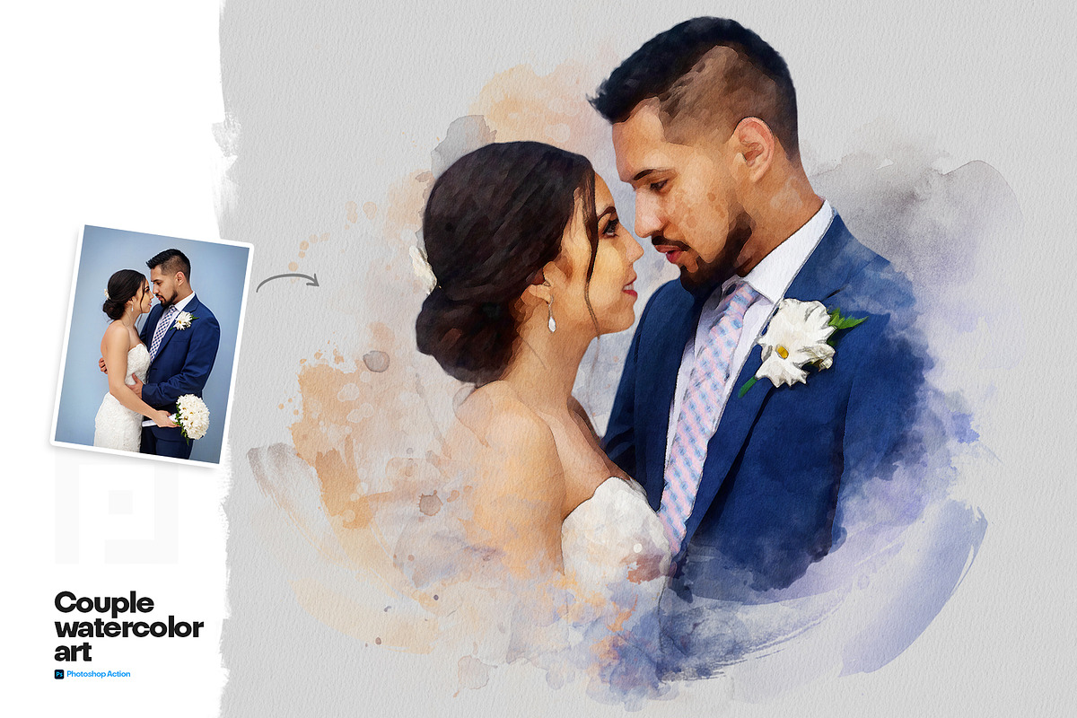 Couple watercolor art photo effect, an Action Add-On by Shovajit (Photo 4 of 9)
