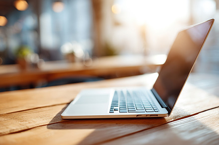 Silver laptop resting on a wooden table in a serene indoor environment during s, a Technology Photo by AlyaAnd