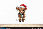 Christmas Lights Highland Cow Png, an Illustration by Watercolor design (Thumbnail 3 of 6)