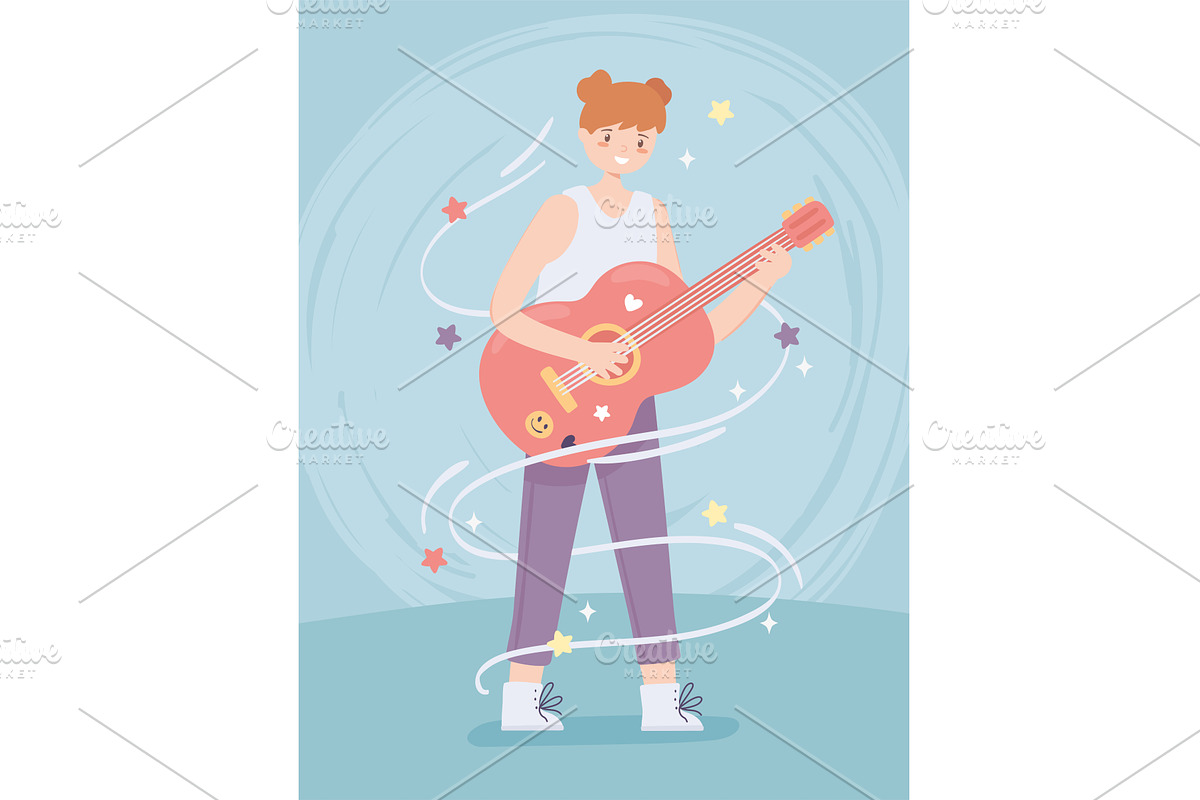 girl learning play a guitar, a Person Illustration by studiogstock