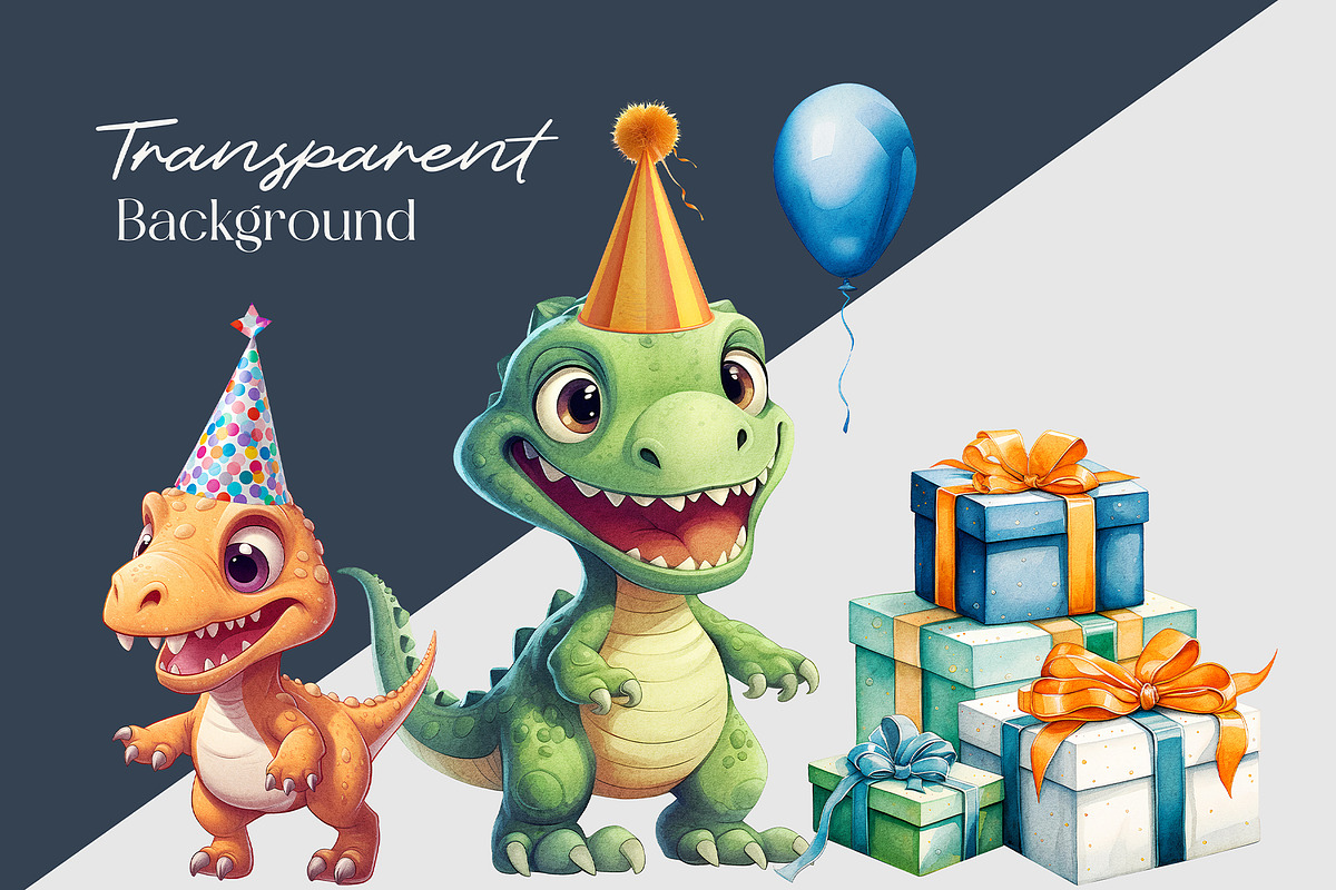Baby Dino Party Watercolor Clipart, an Animal Illustration by Primrose Blume (Photo 2 of 8)