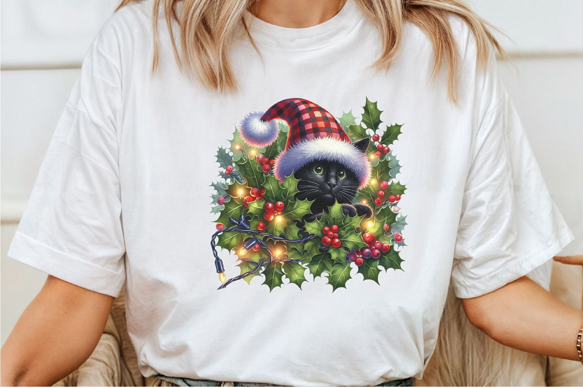 Christmas Peeking jungle Black Cat, a Seasonal Illustration by Rose Art (Photo 3 of 4)