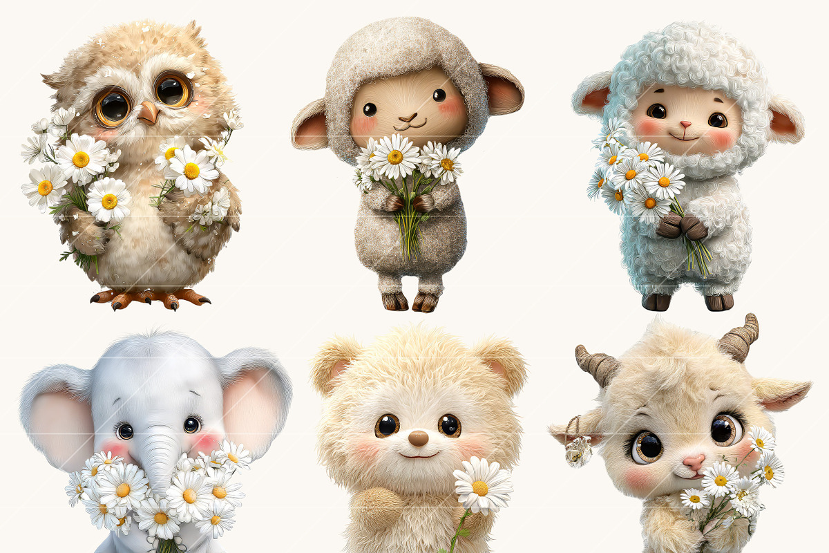 Cute Baby Animals with Flowers Clipa, an Animal Illustration by Design Scotch (Photo 2 of 10)