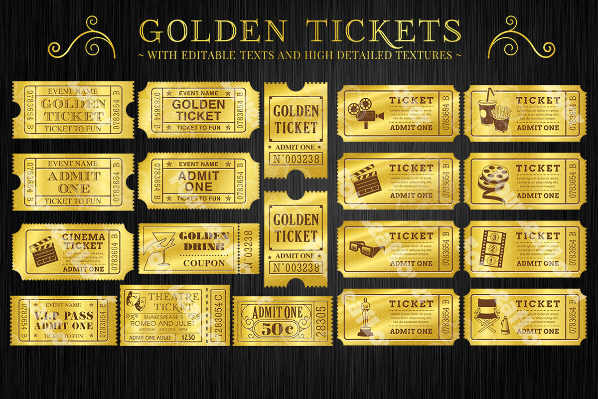 Golden Tickets Templates Set, a Texture Illustration by FourLeafLover (Photo 1 of 4)