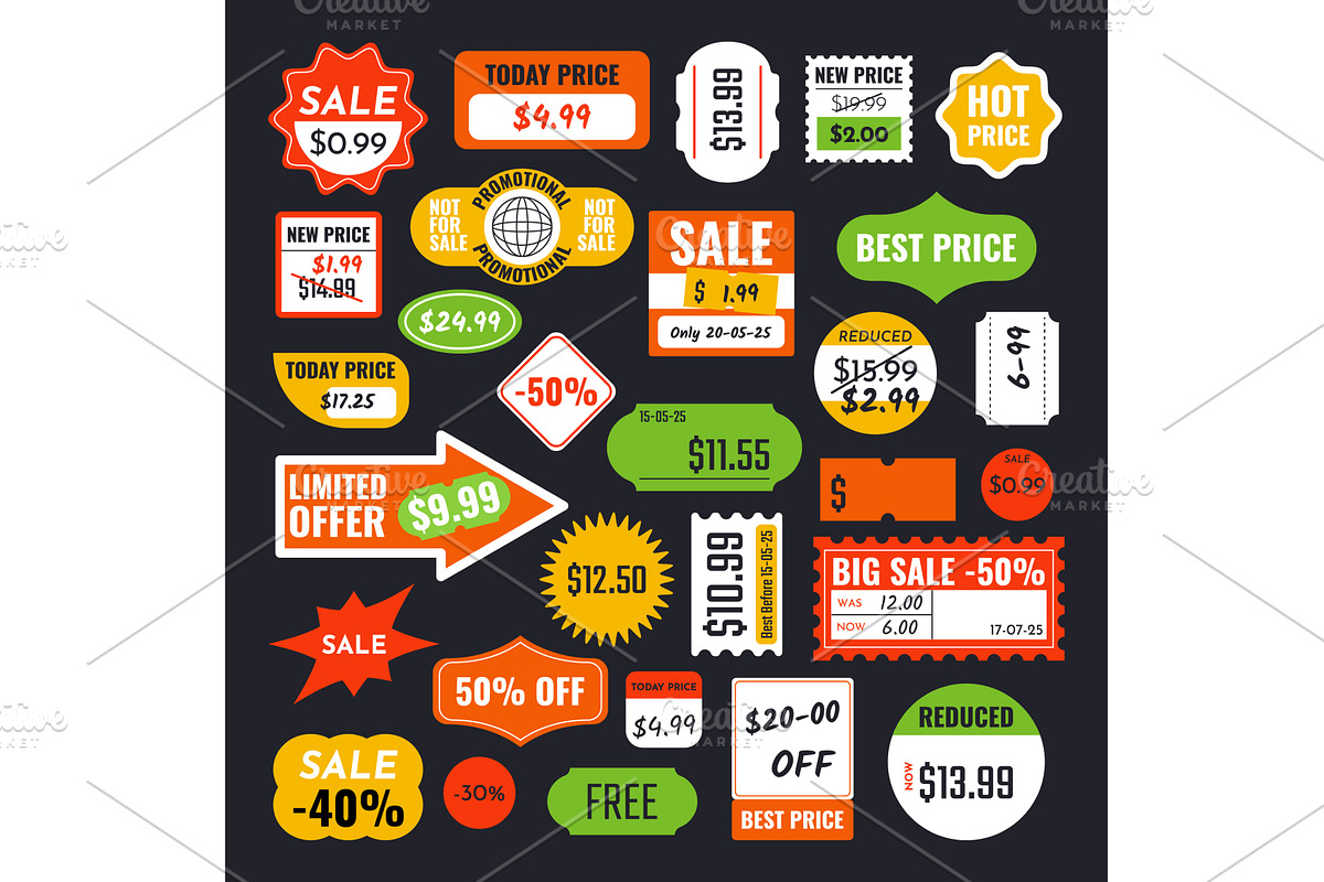 Price tag templates. Retro sale, an Object Illustration by winwin.art