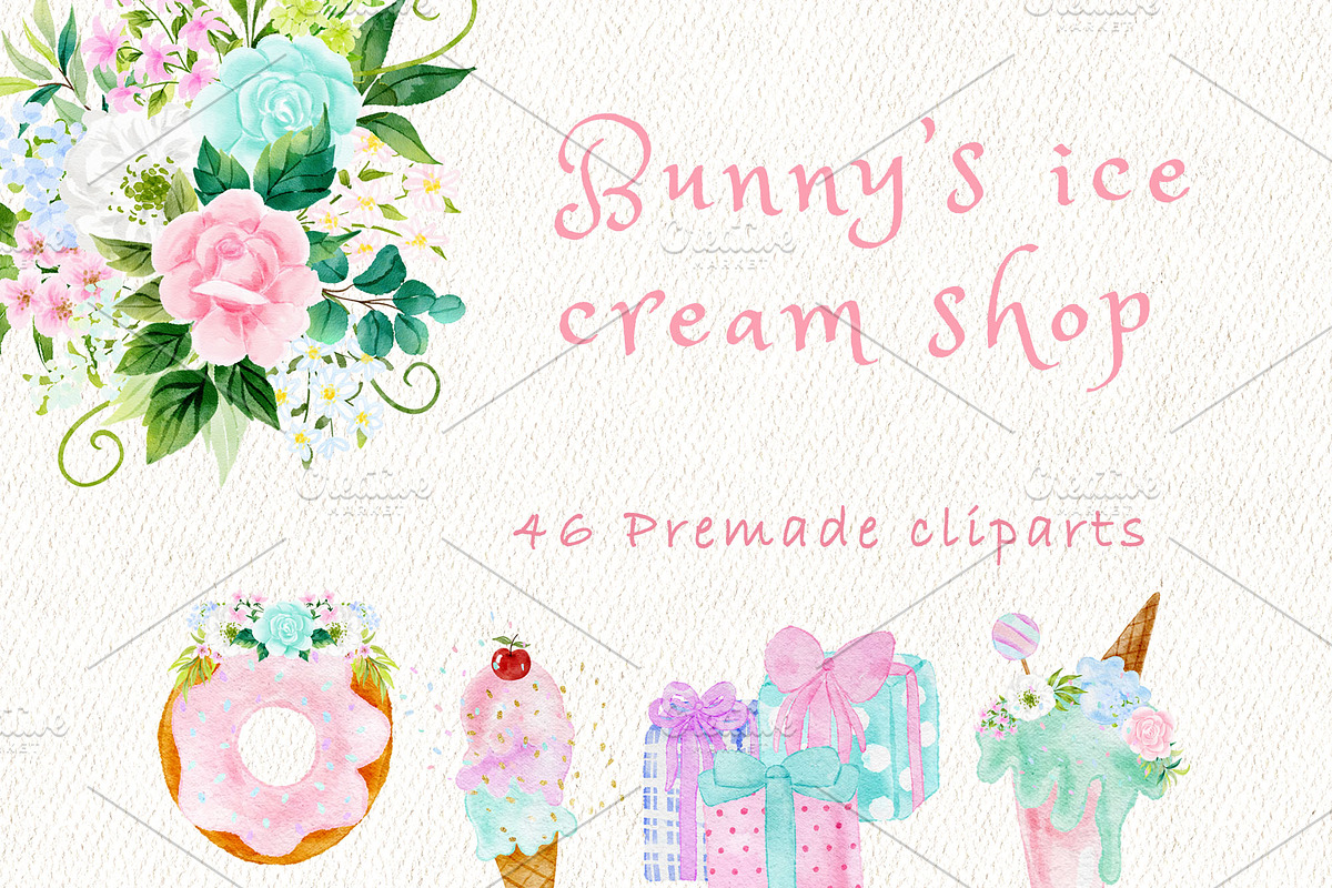 Bunny's ice cream shop clipart, an Animal Illustration by heyiamalice (Photo 4 of 13)