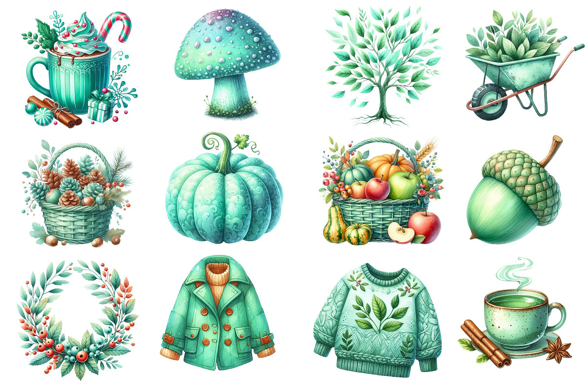 Mint Fresh Green Autumn Clipart, an Illustration by Dream Creation (Photo 2 of 4)
