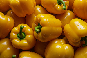 Fresh yellow bell peppers with water, a Food & Drink Photo by professorinc