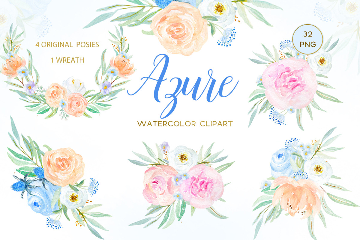 Azure Blue, Peach & Rose clipart, an Illustration by LABFcreations (Photo 2 of 4)