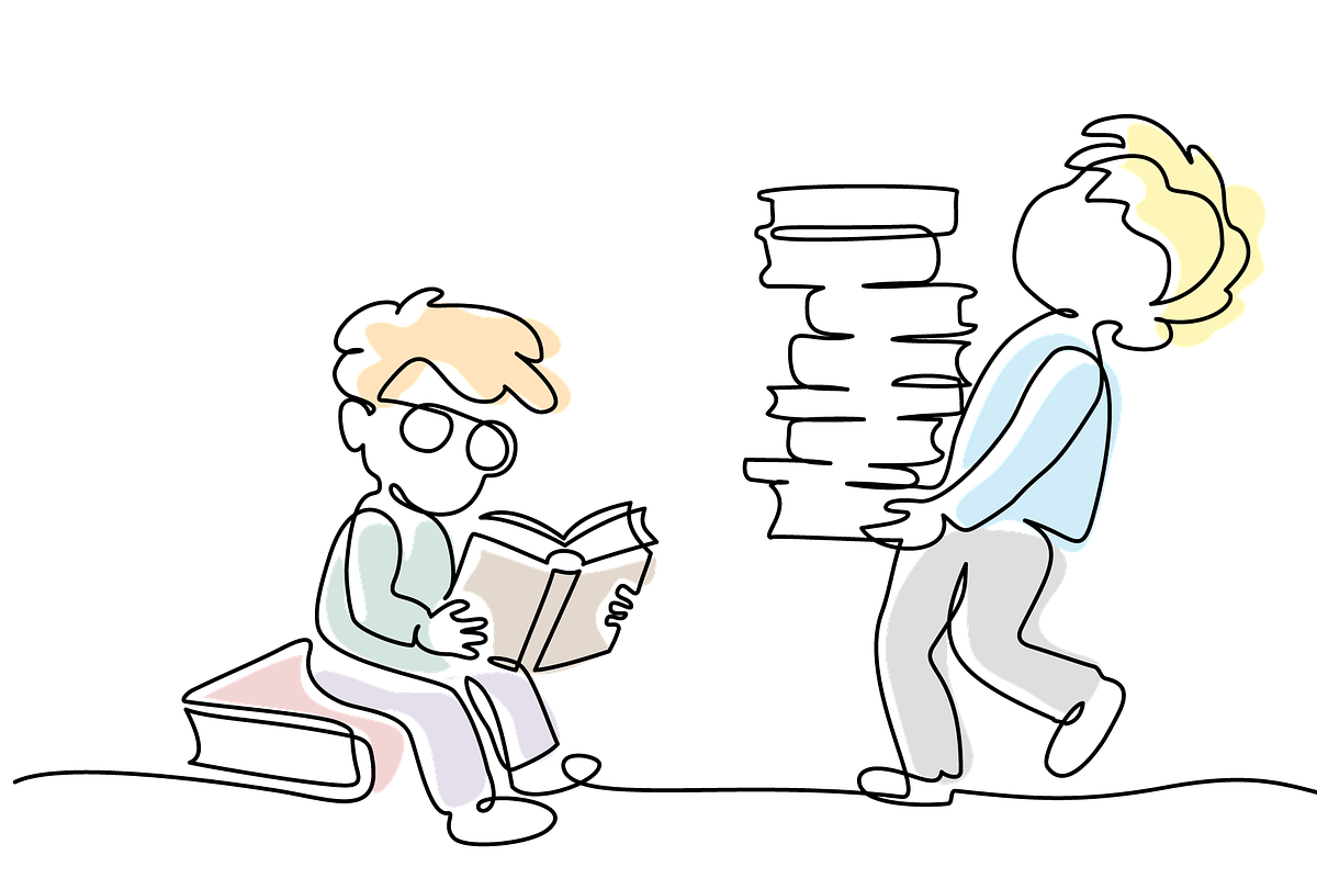 Two boys pupils sitting and standing, an Education Illustration by Valenty (Photo 2 of 3)