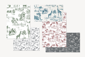 Zoo Animal Seamless Pattern Set