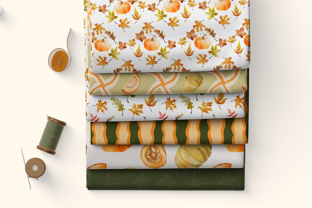 Autumn Hand drawn Seamless Patterns, a Pattern Graphic by Pattern + watercolor (Photo 3 of 13)