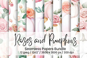 Roses and Pumpkins Seamless, an Illustration by Mashimara (Thumbnail 1 of 4)