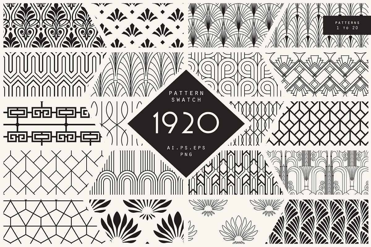 1920 Art Deco Seamless Patterns, a Pattern Graphic by The Paper Town (Photo 6 of 15)
