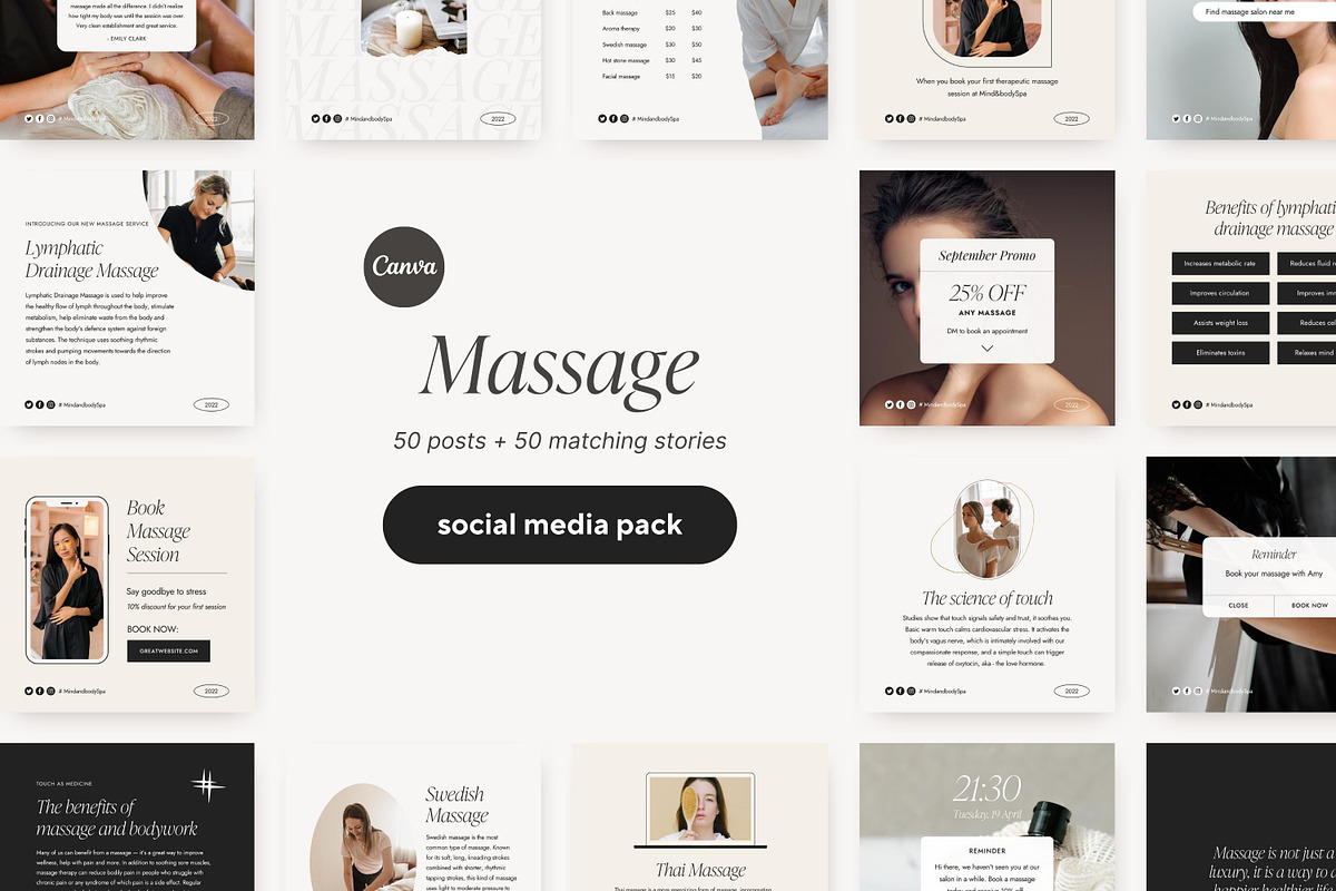 Canva Massage Therapist templates, a Social Media Template by LiliesandBerries (Photo 3 of 21)