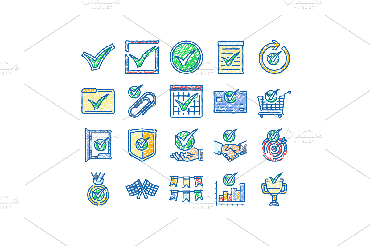 check mark tick ok icons hand drawn, an Object Illustration by pikepicture
