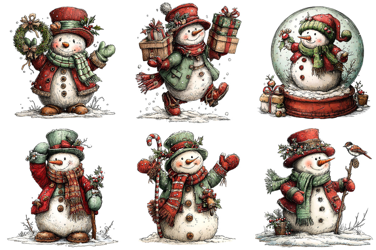Whimsical Christmas Snowman PNG, an Illustration by Craft Nest (Photo 4 of 10)