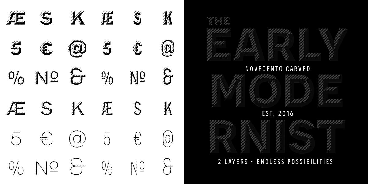 Novecento Carved, a Sans Serif Font by Synthview Type Design (Photo 7 of 8)