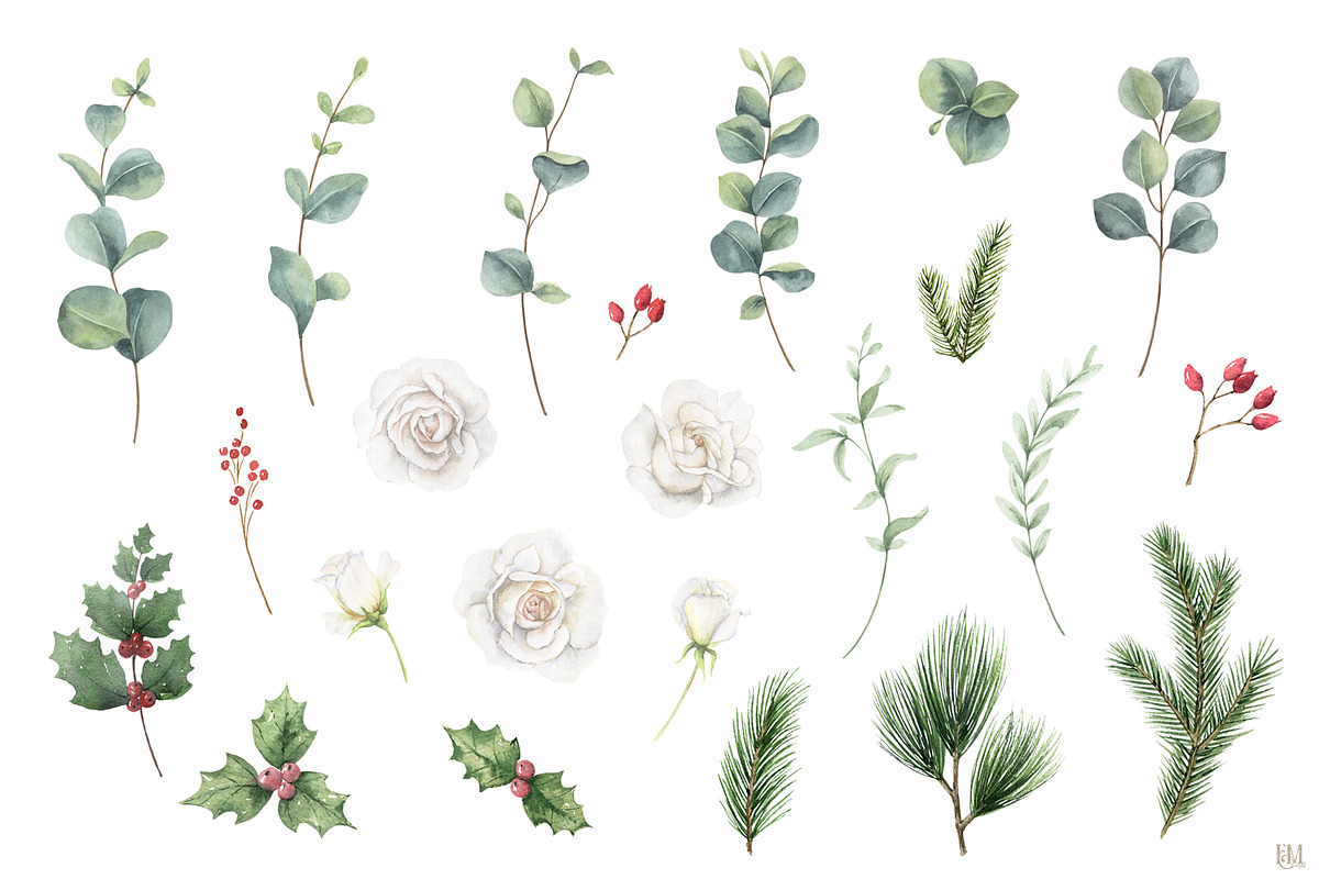 Christmas time 2. Watercolor clipart, an Animal Illustration by Elena Medvedeva (Photo 10 of 10)