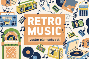 Retro Music Players And Devices Set