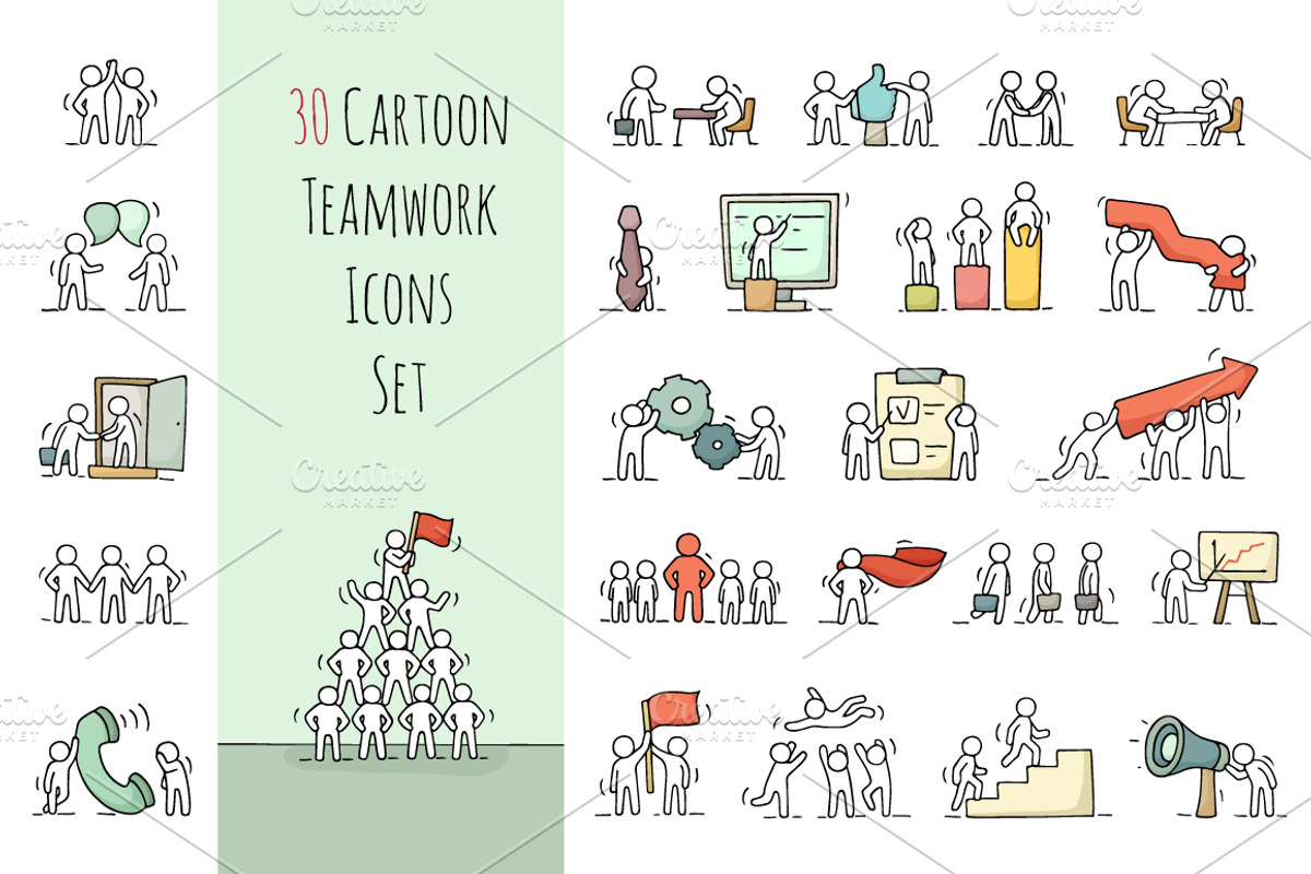 Cartoon teamwork icons set, an Icon by Sapunkele (Photo 1 of 2)
