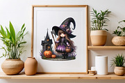 Watercolor Halloween Witch Clipart, a Seasonal Illustration by Craft Nest (Thumbnail 4 of 5)
