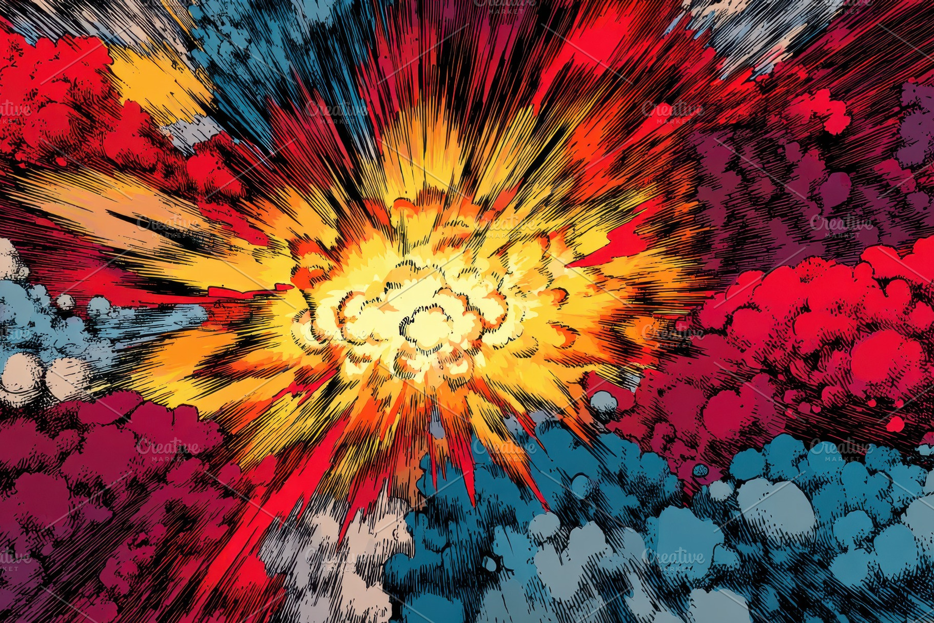 Colorful explosion with bright flame, a Photo by Pavel_design