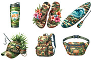 Camouflage Summer Clipart Bundle, an Illustration by Watercolor design (Thumbnail 3 of 4)