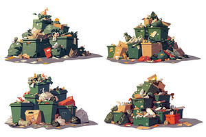 set of cartoon piles of garbage with, an Object Illustration by LadadikArt