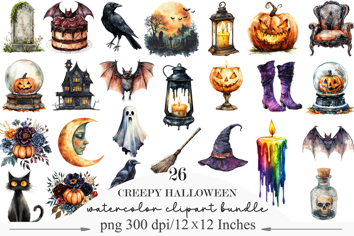 Vintage Creepy Halloween Clipart, an Illustration by Designking (Photo 1 of 5)