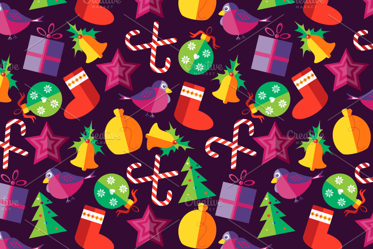 Christmas patterns in a flat style preview 2