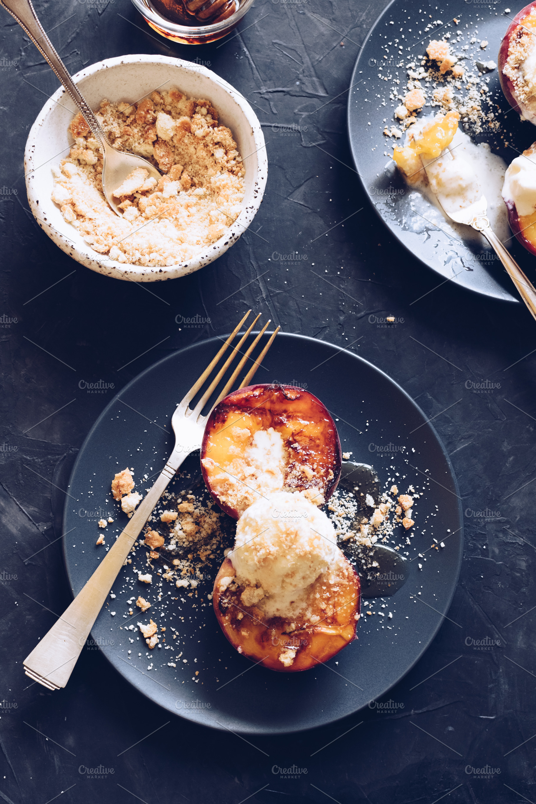 Grilled peaches and ice cream stock photo containing peach and grilled, a Food & Drink Photo by NelliKovalchuk