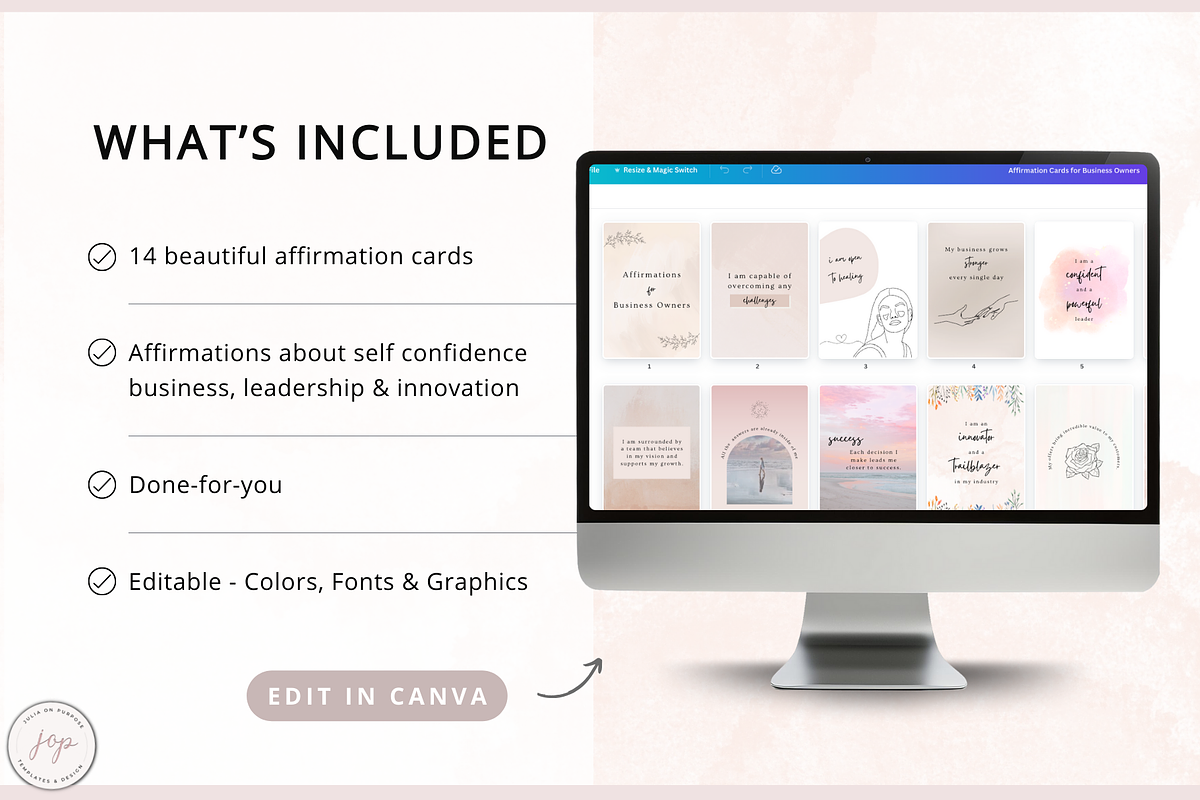 PLR Affirmation Cards Business Owner, a Card Template by Julia On Purpose (Photo 2 of 7)