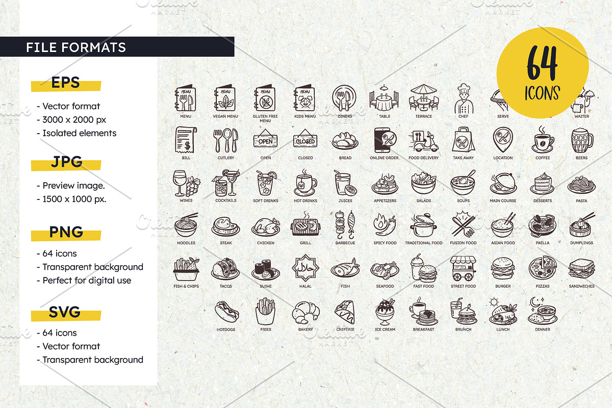 Food Restaurant Icon Set, an Outline Icon by insemar (Photo 3 of 4)