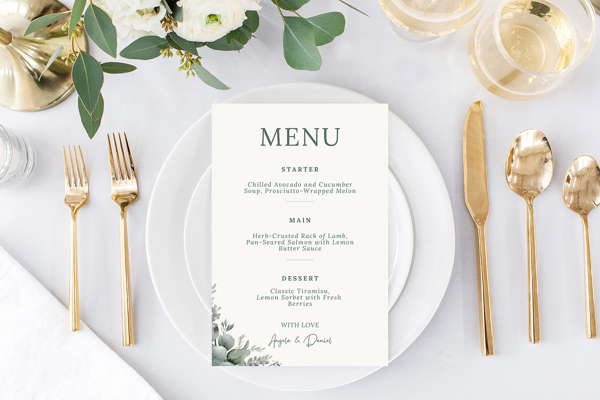 Wedding Menu Template Sage Greenery, a Stationery Template by MarryMeMoments (Photo 4 of 4)