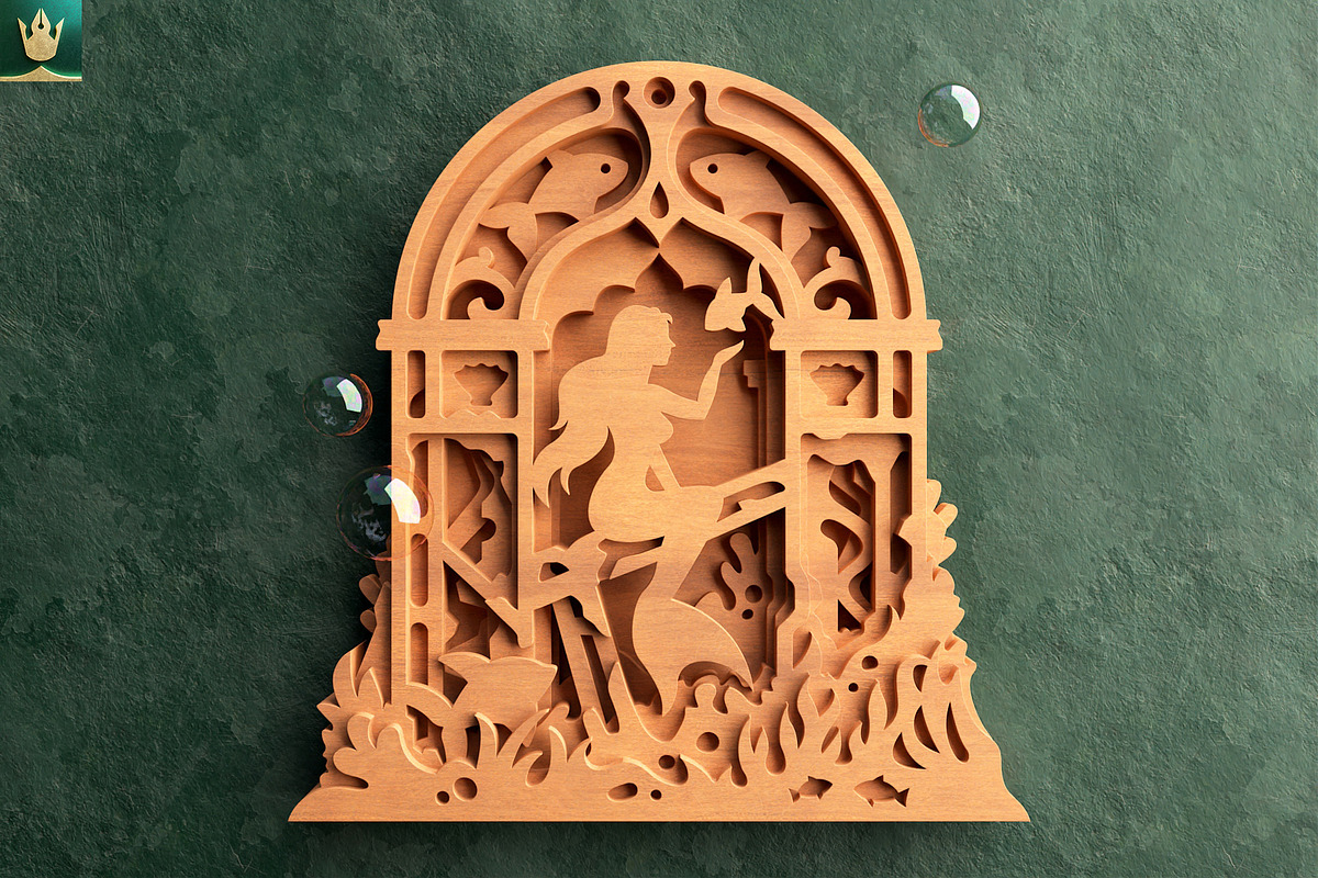 Mermaid 3D Layered Laser Cut File, a Decorative Illustration by pixaroma (Photo 3 of 8)