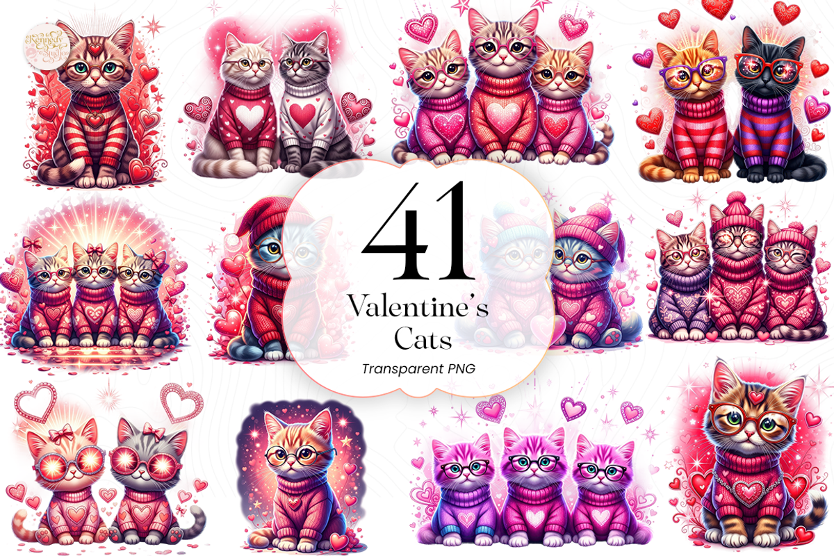 Valentine Cats PNG Clipart Cute Cat, an Animal Illustration by KennedyStudio (Photo 1 of 5)