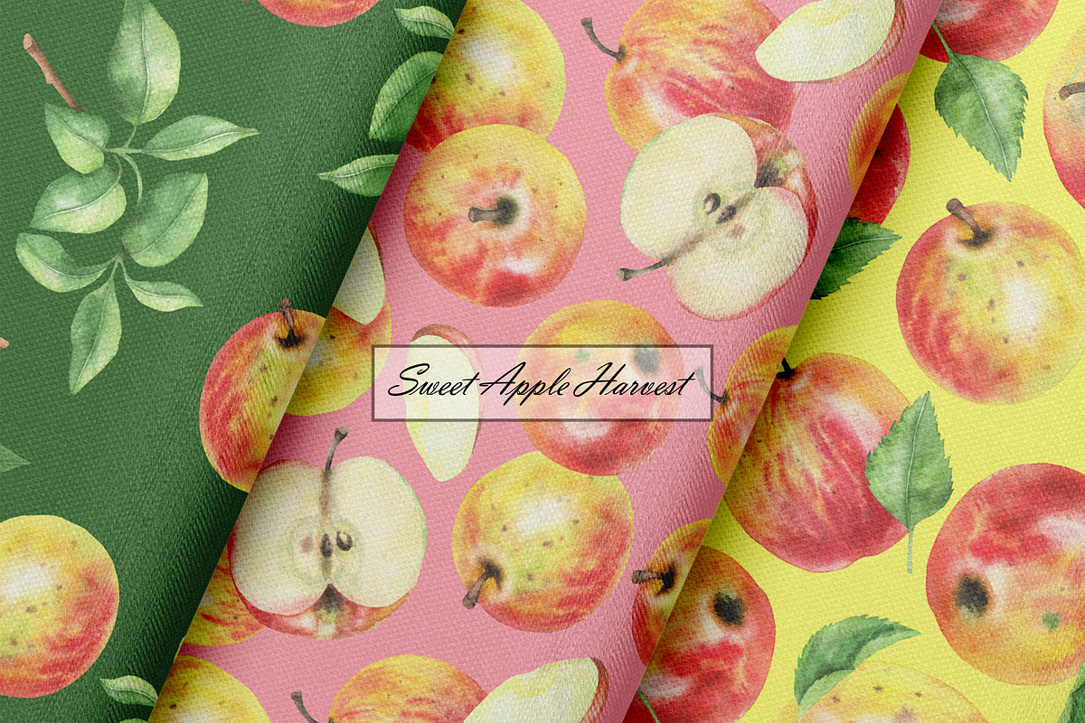 Watercolor Apple Seamless Patterns, a Food Illustration by OlDm_Shop (Photo 6 of 10)