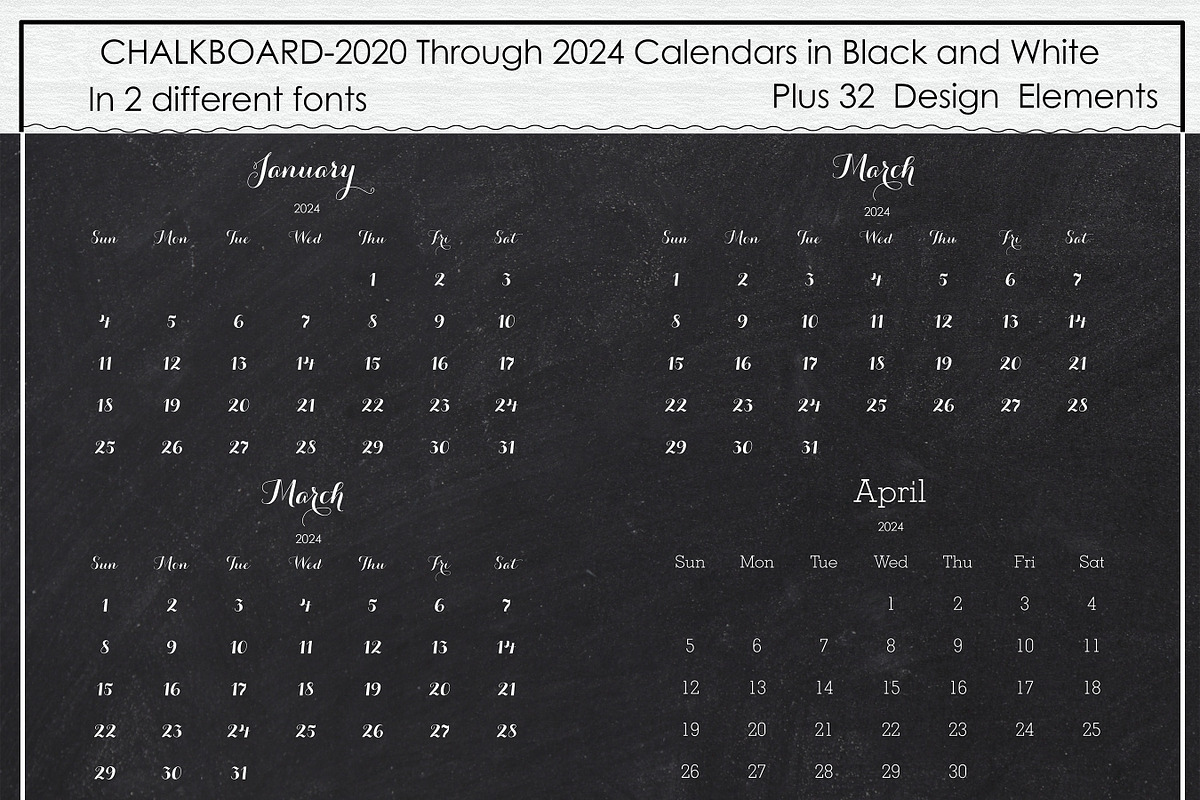 2020-2024 Chalkboard Calendar Kit preview 2