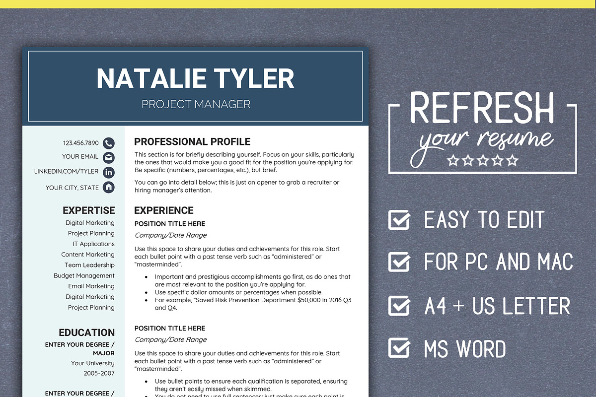 Resume CV Template MS Word (A4 + US), a Resume Template by LevelUpResume (Photo 1 of 5)