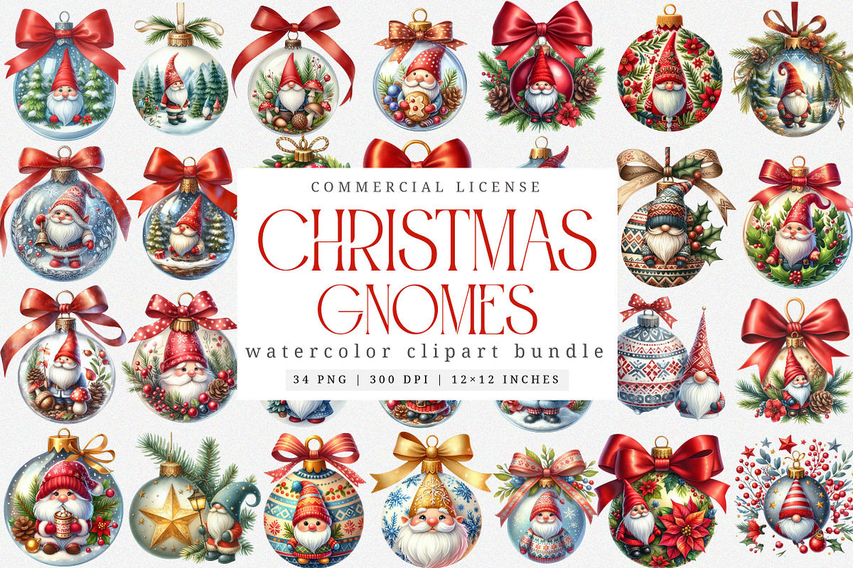 Gnome Christmas Ornamen Clipart PNG, an Illustration by SinaCreation (Photo 1 of 7)
