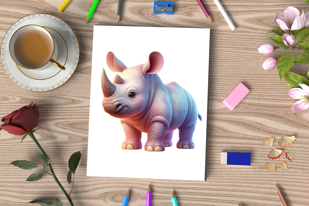 Watercolor Baby Rhinoceros Clipart, an Illustration by CraftArtStudio (Photo 3 of 5)