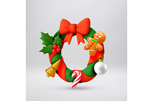 3D Christmas wreath with decor, an Object Illustration by Abscent
