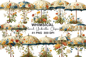 Floral Umbrella Clipart, an Illustration by CraftArtStudio