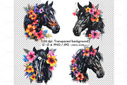 Black horse head with flowers, an Animal Illustration by yod67 (Thumbnail 1 of 8)