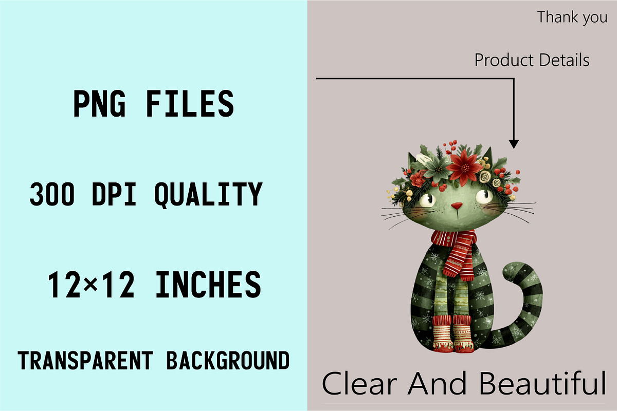 Whimsical Christmas Cat Clipart Bund, an Illustration by SVGArt (Photo 3 of 8)