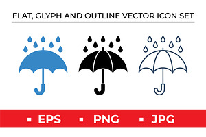 Blue Rain Umbrella Icons, an Outline Icon by Artonix