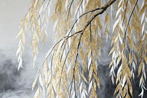 Ethereal Golden Willow Leaves Mural, a Decorative Illustration by Virgo Studio