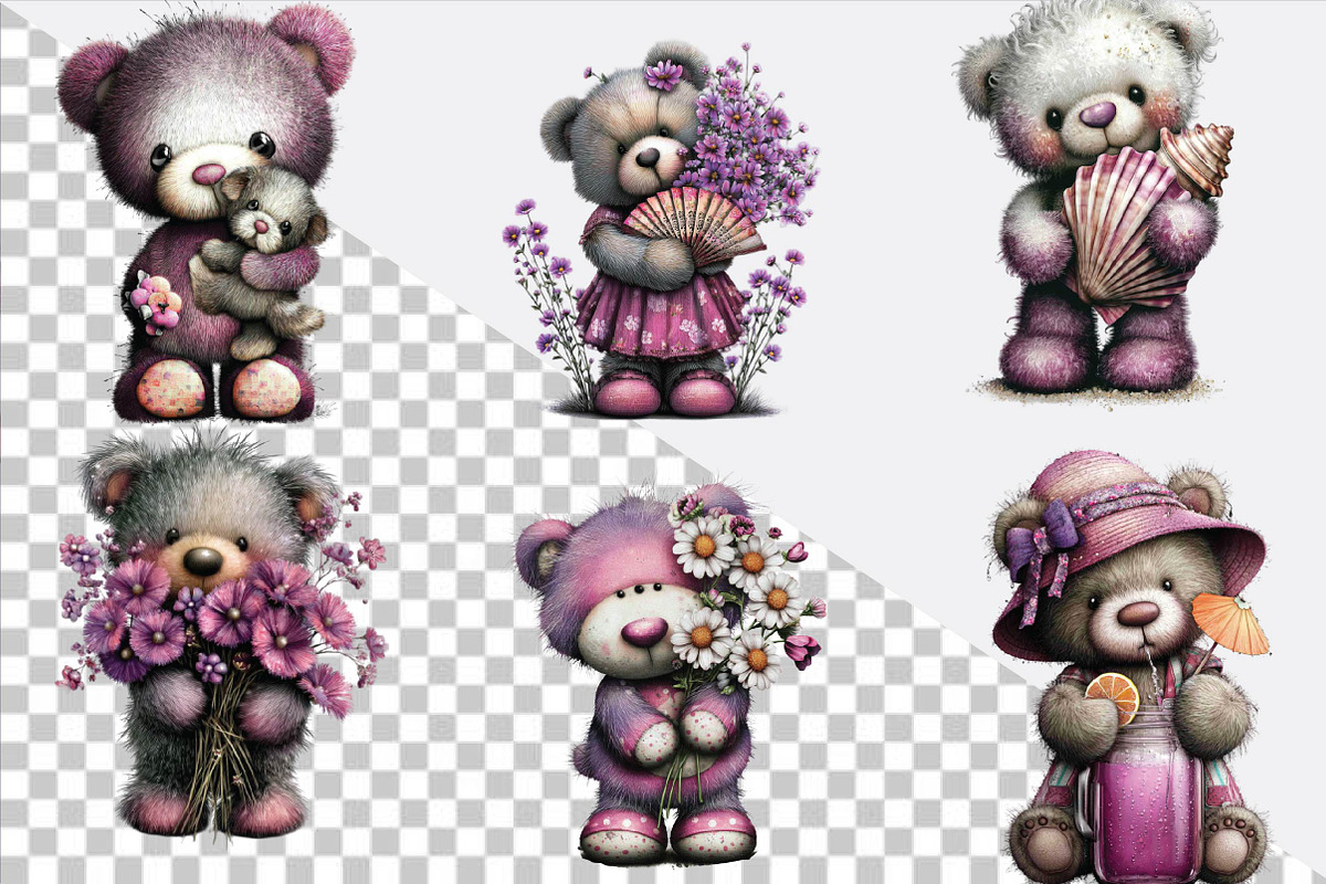 Whimsical Summer Teddy Bear Clipart, an Animal Illustration by SVGArt (Photo 2 of 9)