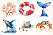 Nautical Ocean Watercolor Clipart, an Illustration by Pixels.Craft (Thumbnail 2 of 7)